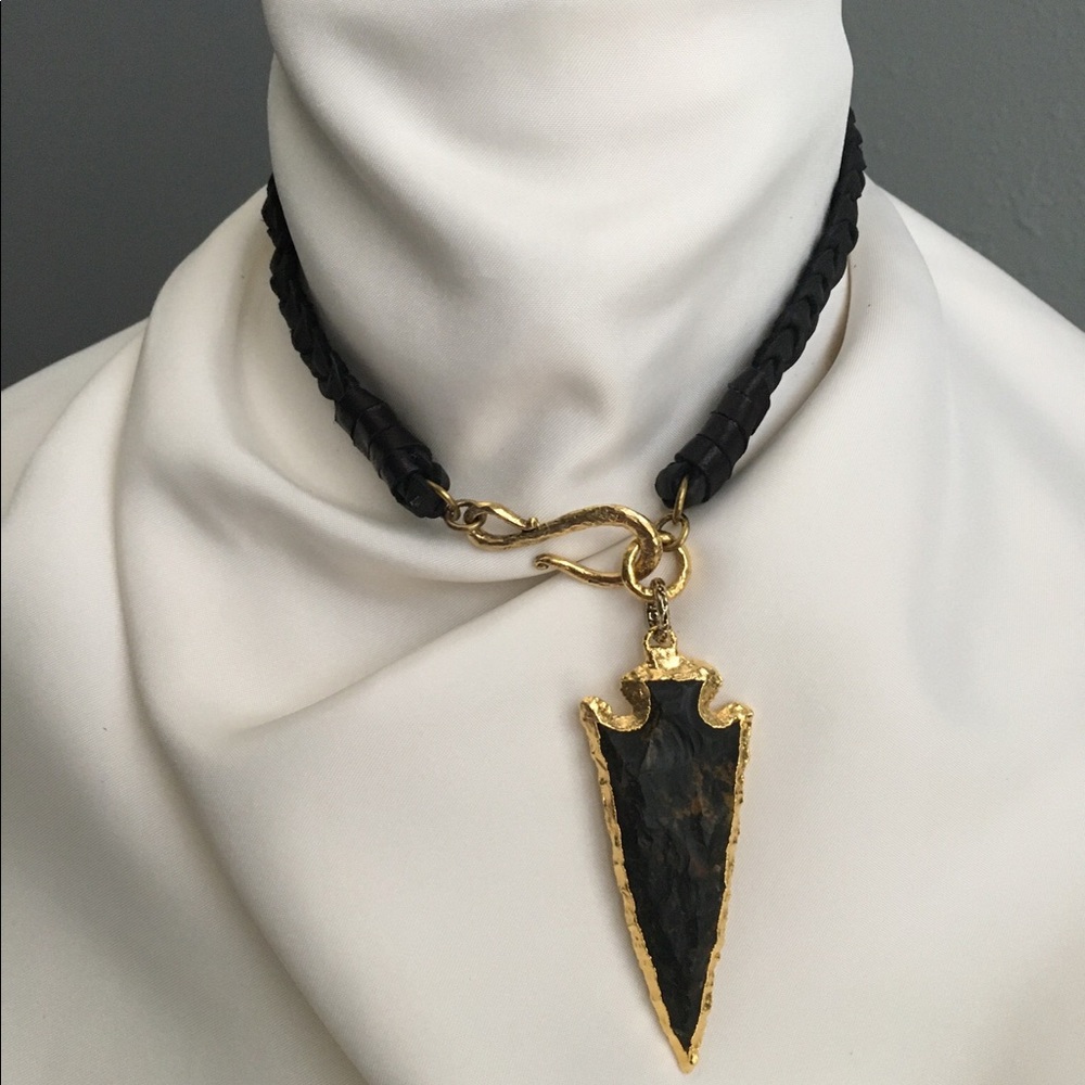 Jasper Agate Arrowhead Deerskin Leather Choker - Picture 8 of 8